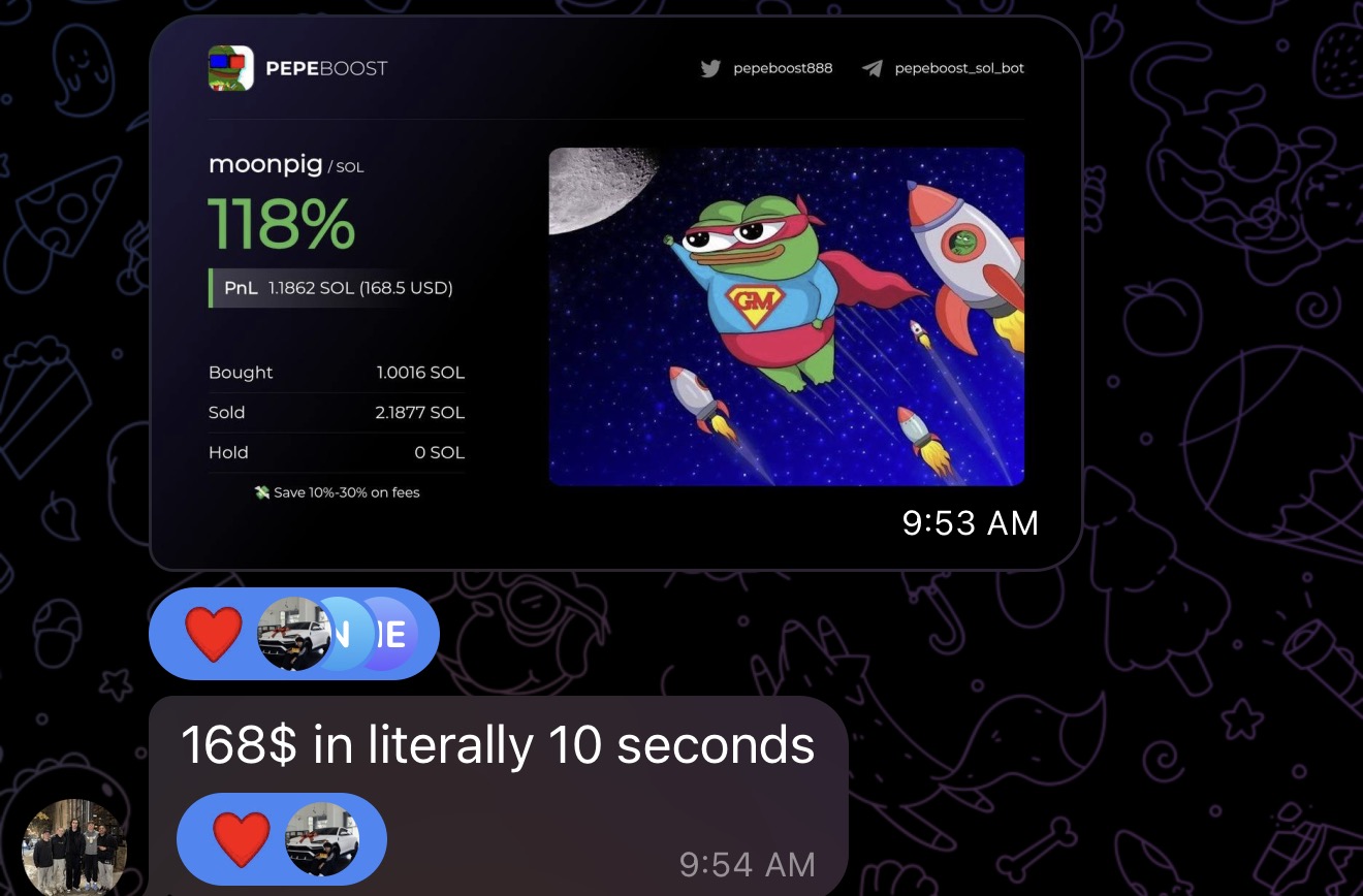Member win screenshot — 118% $MOONPIG