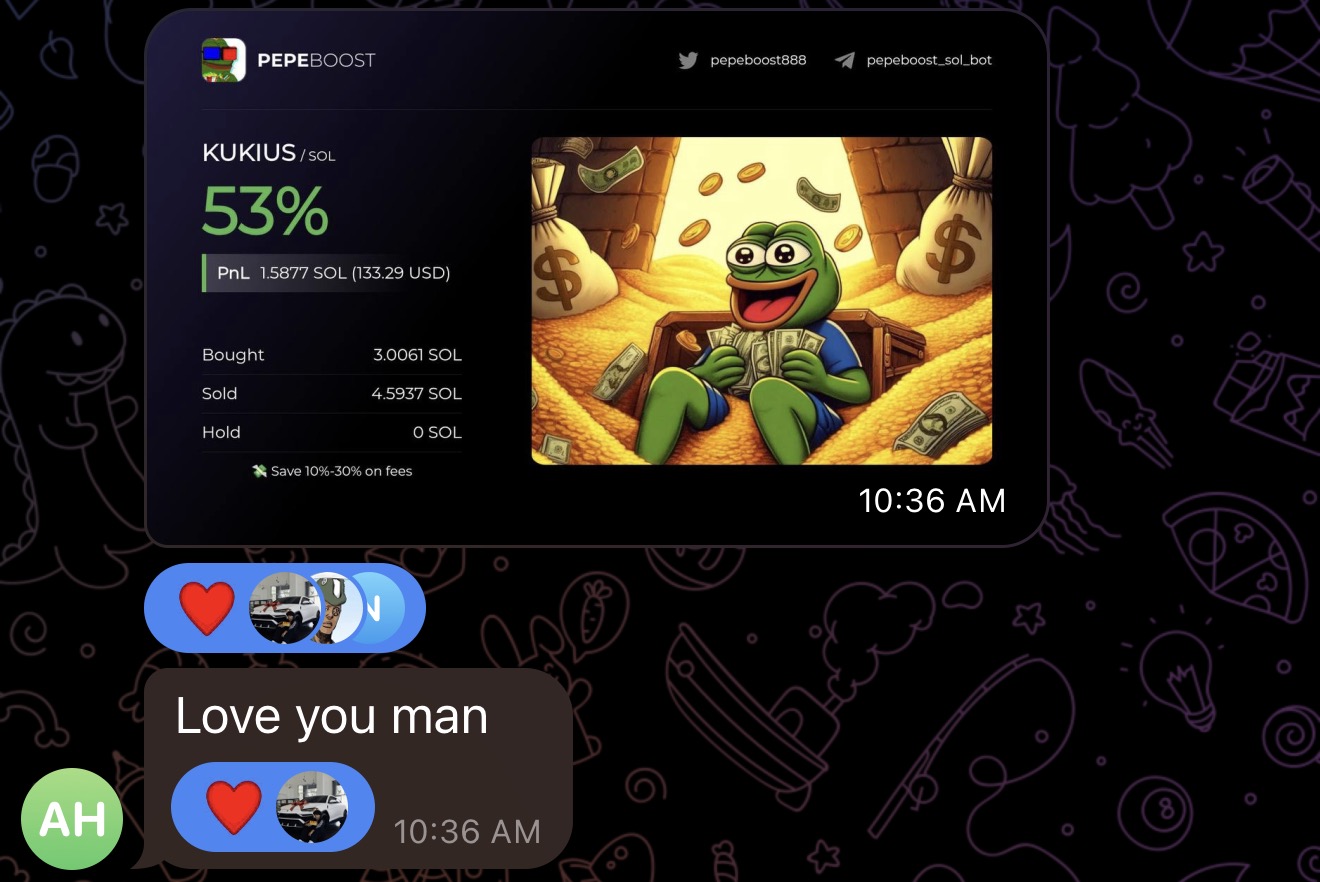 Member win screenshot — 53% KUKIUS/SOL