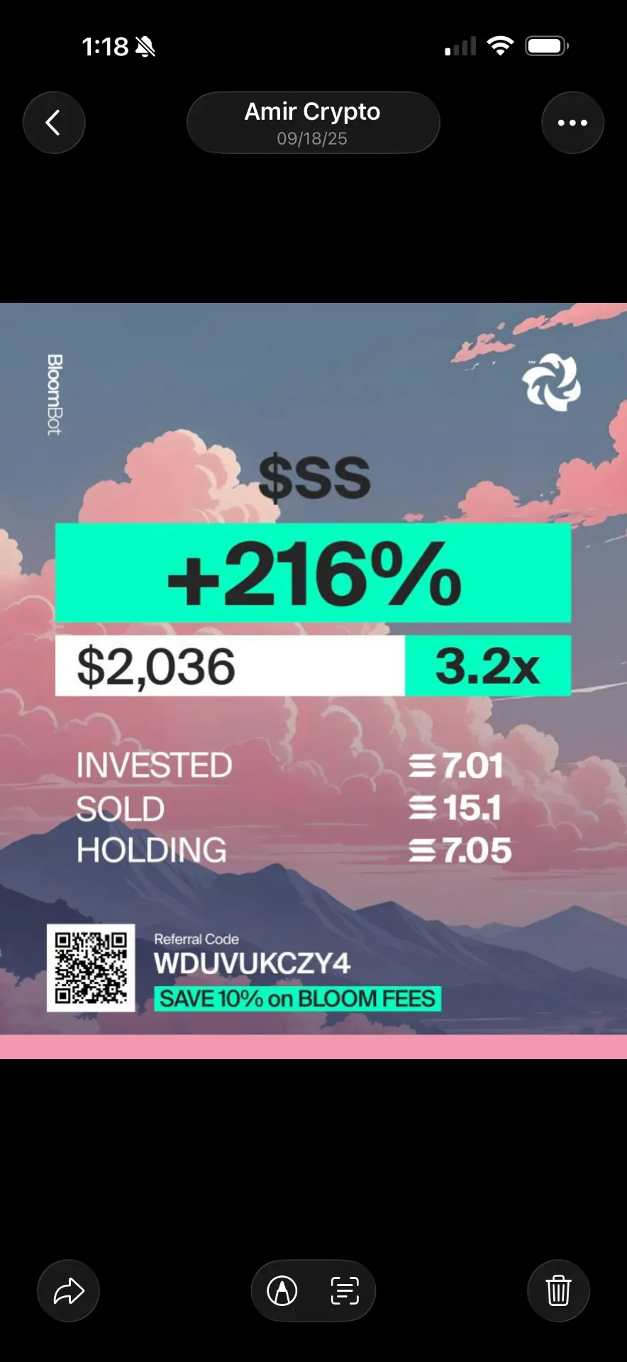Member win screenshot — +216% 3.2x